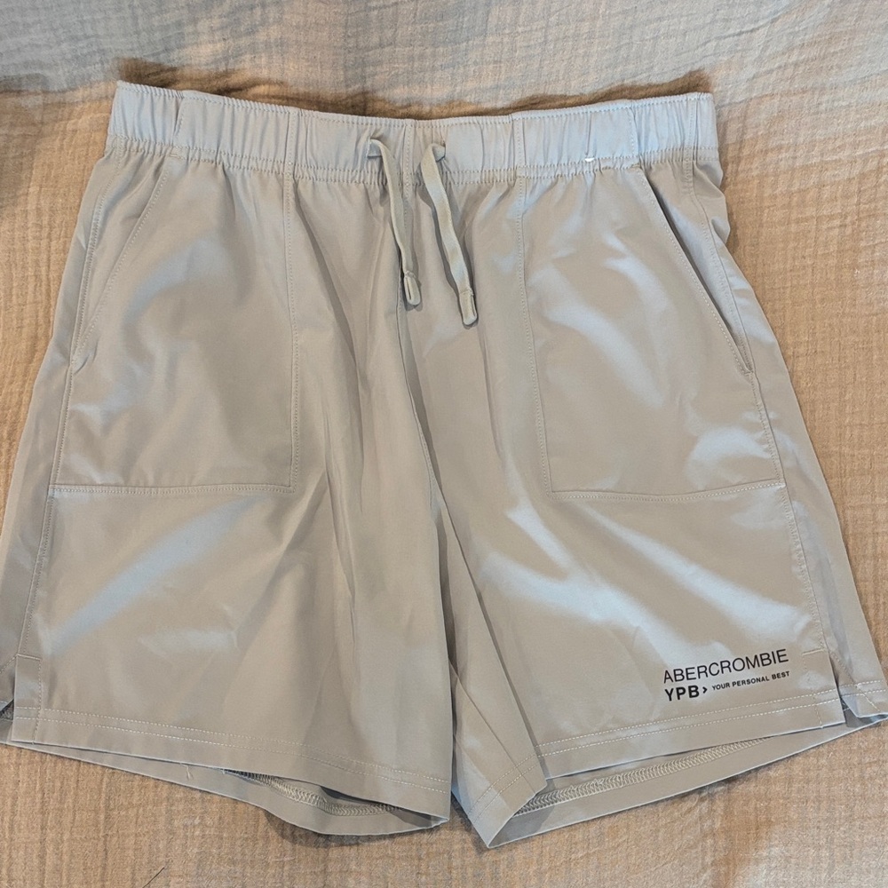 abercrombie kids light gray drawstring athletic shorts